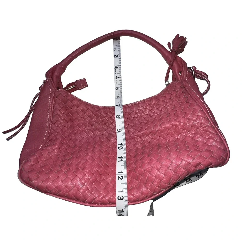 TALBOTS Woven Hot Pink Leather Hobo Shoulder Bag-Tassels-MEDIUM